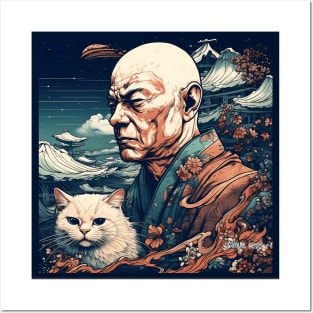 Stoic Monk and Cat Ukiyo-e Synergy Posters and Art